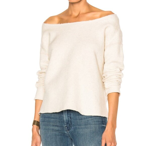 EUC MOTHER Denim "The Cold Shoulder" Raw Wash Sweatshirt, Cream, Size XS - Picture 1 of 11